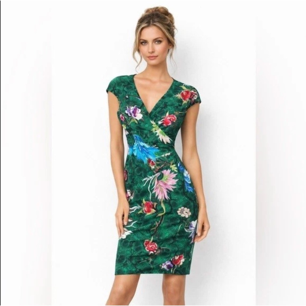 Roberto Cavalli 2009 Green Snakeskin Floral Print Sheath Dress Rococo Size 6